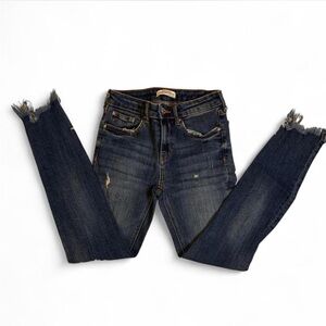 ZARA- Women's dark wash skinny jeans with ripped hem- Size: 2.
